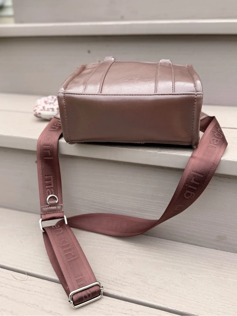 Madden Girl Brown Satchel Crossbody Bag with Branded Strap & Animal Print Pouch